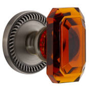 Grandeur Newport Solid Brass Passage Set with Baguette Amber Crystal Knob and 2-3/8" Backset Antique Pewter