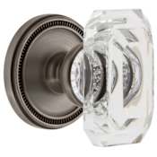 Grandeur Soleil Solid Brass Passage Set with Baguette Clear Crystal Knob and 2-3/8" Backset Antique Pewter