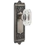 Grandeur Windsor Solid Brass Passage Set with Baguette Clear Crystal Knob and 2-3/4" Backset Antique Pewter