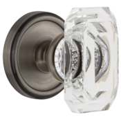 Grandeur Georgetown Solid Brass Non-Turning Two-Sided Dummy Set with Baguette Clear Crystal Knob Antique Pewter