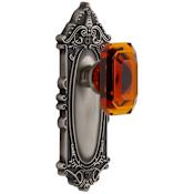 Grandeur Grande Victorian Solid Brass Non-Turning Two-Sided Dummy Set with Baguette Amber Crystal Knob Antique Pewter