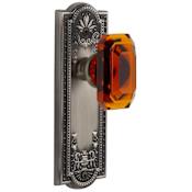 Grandeur Parthenon Solid Brass Non-Turning Two-Sided Dummy Set with Baguette Amber Crystal Knob Antique Pewter