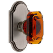 Grandeur Arc Solid Brass Privacy Set with Baguette Amber Crystal Knob and 2-3/4" Backset Antique Pewter