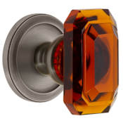 Grandeur Circulaire Solid Brass Privacy Set with Baguette Amber Crystal Knob and 2-3/8" Backset Antique Pewter