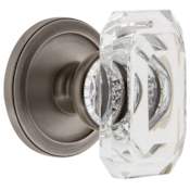 Grandeur Circulaire Solid Brass Privacy Set with Baguette Clear Crystal Knob and 2-3/4" Backset Antique Pewter