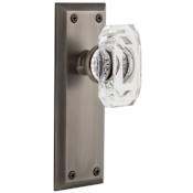 Grandeur Fifth Avenue Solid Brass Privacy Set with Baguette Clear Crystal Knob and 2-3/8" Backset Antique Pewter