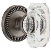 Grandeur Newport Solid Brass Privacy Set with Baguette Clear Crystal Knob and 2-3/4" Backset Antique Pewter