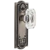 Grandeur Parthenon Solid Brass Privacy Set with Baguette Clear Crystal Knob and 2-3/8" Backset Antique Pewter