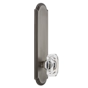 Grandeur Arc Solid Brass Tall Plate Rose Passage Door Knob Set with Baguette Clear Crystal Knob and 2-3/4" Backset Antique Pewter