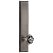 Grandeur Carre Solid Brass Tall Plate Rose Left Handed Privacy Door Knob Set with Parthenon Knob and 2-3/4" Backset Antique Pewter
