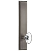 Grandeur Carre Solid Brass Rose Left Handed Tall Plate Privacy Door Knob Set with Provence Crystal Knob and 2-3/8" Backset Antique Pewter