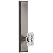 Grandeur Fifth Avenue Solid Brass Rose Right Handed Tall Plate Privacy Door Knob Set with Baguette Clear Crystal Knob and 2-3/8" Backset Antique Pewter