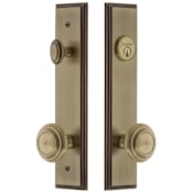 Grandeur Carre Solid Brass Tall Plate Single Cylinder Keyed Entry Set with Circulaire Knob and 2-3/8" Backset Vintage Brass