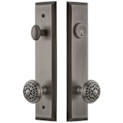 Grandeur Fifth Avenue Solid Brass Tall Plate Single Cylinder Keyed Entry Set with Windsor Knob and 2-3/8" Backset Antique Pewter