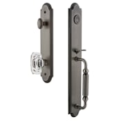 Grandeur Arc Solid Brass Rose Keyed Entry Single Cylinder Full Plate "F" Grip Handleset with Baguette Clear Crystal Knob and 2-3/8" Backset Antique Pewter