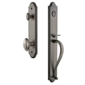 Grandeur Arc Solid Brass Rose Keyed Entry Single Cylinder Full Plate "S" Grip Handleset with Eden Prairie Knob and 2-3/4" Backset Antique Pewter