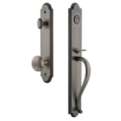 Grandeur Arc Solid Brass Rose Keyed Entry Single Cylinder Full Plate "S" Grip Handleset with Fifth Avenue Knob and 2-3/4" Backset Antique Pewter