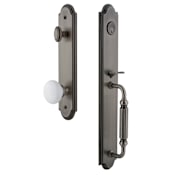 Grandeur Arc Solid Brass Rose Keyed Entry Single Cylinder Full Plate "F" Grip Handleset with Hyde Park Knob and 2-3/8" Backset Antique Pewter