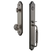 Grandeur Arc Solid Brass Rose Keyed Entry Single Cylinder Full Plate "F" Grip Handleset with Windsor Knob and 2-3/4" Backset Antique Pewter