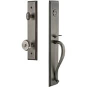 Grandeur Carre Solid Brass Rose Keyed Entry Single Cylinder "S" Grip Handleset with Bouton Knob and 2-3/8" Backset Antique Pewter