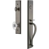 Grandeur Carre Solid Brass Rose Keyed Entry Single Cylinder "S" Grip Handleset with Burgundy Crystal Knob and 2-3/4" Backset Antique Pewter