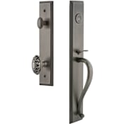 Grandeur Carre Solid Brass Rose Keyed Entry Single Cylinder "S" Grip Handleset with Grande Victorian Knob and 2-3/8" Backset Antique Pewter