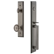 Grandeur Carre Solid Brass Rose Keyed Entry Single Cylinder Full Plate "D" Grip Handleset with Soleil Knob and 2-3/4" Backset Antique Pewter