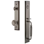 Grandeur Fifth Avenue Solid Brass Rose Keyed Entry Single Cylinder Full Plate "F" Grip Handleset with Circulaire Knob and 2-3/4" Backset Antique Pewter