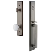 Grandeur Fifth Avenue Solid Brass Rose Keyed Entry Single Cylinder Full Plate "D" Grip Handleset with Hyde Park Knob and 2-3/8" Backset Antique Pewter