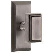 Grandeur Carre Solid Brass Non-Turning One-Sided Dummy Door Knob with Fifth Avenue Short Trim from the Concealed Screw Collection Antique Pewter
