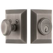 Grandeur Fifth Avenue Square Single Cylinder Solid Brass Deadbolt with 2-3/8" Backset Antique Pewter