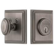 Grandeur Carre Square Single Cylinder Solid Brass Deadbolt with 2-3/4" Backset Antique Pewter