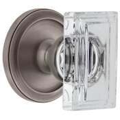 Grandeur Carre Crystal Solid Brass Privacy Door Knob Set with Circulaire Trim from the Concealed Screw Collection - 2-3/8" Backset Antique Pewter