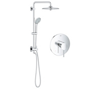 Grohe Retro-Fit Pressure Balance Shower System with Single Function Shower Head and Hand Shower, Slide Bar and Valve Trim - Less Valve Starlight Chrome