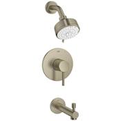 Grohe Concetto Tub and Shower Trim Package with 1.75 GPM Multi Function Shower Head with EcoJoy, DreamSpray, SpeedClean, and SilkMove Technologies Brushed Nickel