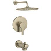 Grohe Lineare Tub and Shower Trim Package with 1.75 GPM Single Function Shower Head with EcoJoy, DreamSpray, SpeedClean, and SilkMove Technologies Brushed Nickel