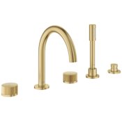 Grohe Atrio Private Deck Mounted Roman Tub Filler with Built-In Diverter - Includes Hand Shower Brushed Cool Sunrise