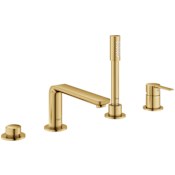 Grohe Lineare Deck Mounted Roman Tub Filler with Built-In Diverter - Includes Hand Shower Brushed Cool Sunrise