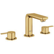 Grohe Lineare 1.2 GPM Widespread Bathroom Faucet with StarLight, Aquaglide, and QuickFix Technologies - Includes Pop-Up Drain Assembly Brushed Cool Sunrise