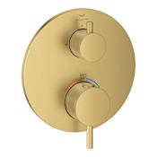Grohe Atrio New Two Function Thermostatic Valve Trim Only with Dual Lever Handles, Integrated Diverter, and Volume Control - Less Rough In Brushed Cool Sunrise