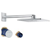 Grohe Rainshower 1.75 GPM Multi Function Square Shower Head with Shower Arm, Flange, and Rough-In Set Starlight Chrome