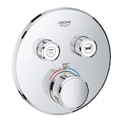 Grohe Grohtherm Dual Function Thermostatic Valve Trim Only with Triple Knob Handles and Volume Control - Less Rough In Starlight Chrome