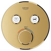 Grohe Grohtherm Dual Function Thermostatic Valve Trim Only with Triple Knob Handles and Volume Control - Less Rough In Brushed Cool Sunrise
