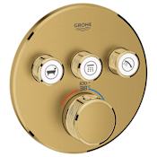 Grohe Grohtherm Triple Function Thermostatic Valve Trim Only with Triple Knob Handles and Volume Control - Less Rough In Brushed Cool Sunrise