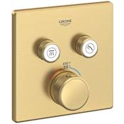 Grohe Grohtherm Two Function Thermostatic Valve Trim Only with Triple Knob / Push Button Handles, Integrated Diverter, and Volume Control - Less Rough In Brushed Cool Sunrise
