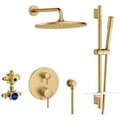 Grohe Timeless Pressure Balanced Shower System with Shower Head, Hand Shower, Slide Bar, Shower Arm, Hose, and Valve Trim Brushed Cool Sunrise