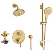 Grohe Timeless Pressure Balanced Shower System with Shower Head, Hand Shower, Slide Bar, Shower Arm, Hose, and Valve Trim Brushed Cool Sunrise