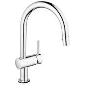 Grohe Minta Pull-Down High-Arc Kitchen Faucet with 2-Function Locking Sprayer Starlight Chrome