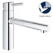 Grohe Concetto Pull-Out Kitchen Faucet and Foot Control Adapter Kit Combo with 2-Function Locking Sprayer Starlight Chrome