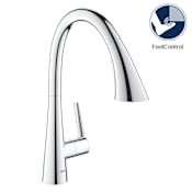 Grohe Zedra Pull-Down Kitchen Faucet and Foot Control Adapter Kit Combo with 2-Function Toggle Sprayer Starlight Chrome